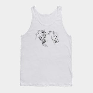 Horse Heads Antique Vintage Drawing Tank Top